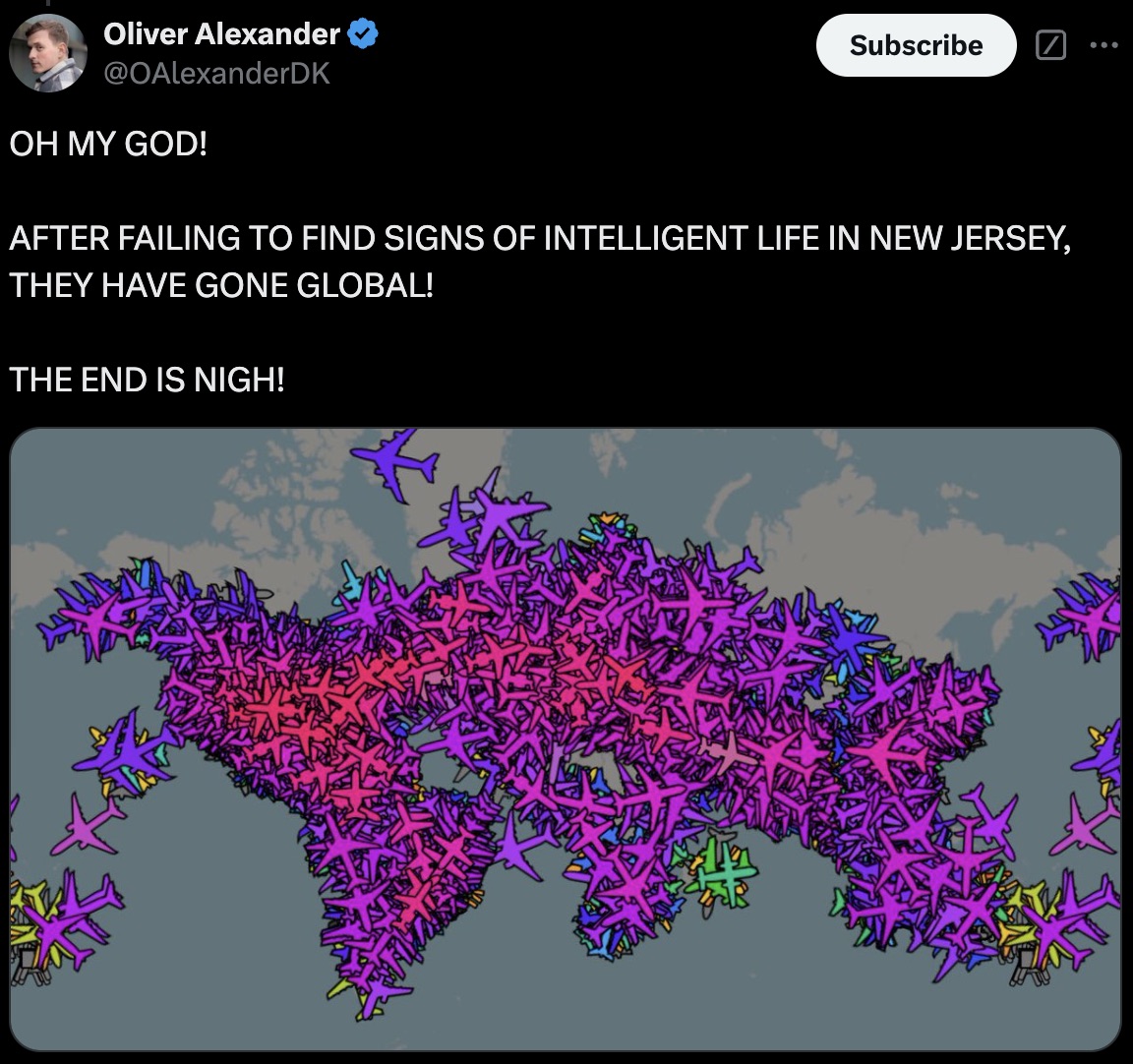 screenshot - Oliver Alexander Oh My God! Subscribe After Failing To Find Signs Of Intelligent Life In New Jersey, They Have Gone Global! The End Is Nigh!